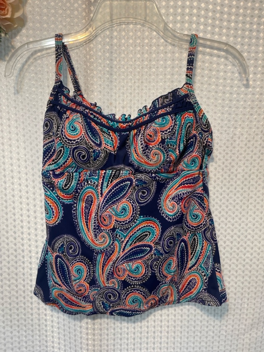 South Point Tankini Top Size 8 Paisley Blue Orange Swim Top Adjustable Straps